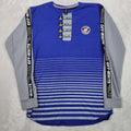 Cocktail Shirt Men Small Blue Crewneck Stripe Spellout Embroidery