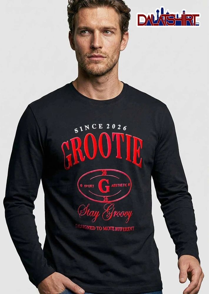 Grootie Stay Groovy Designed To Move Different Sport Aesthetic Since 2026 Red Oval Badge shirt