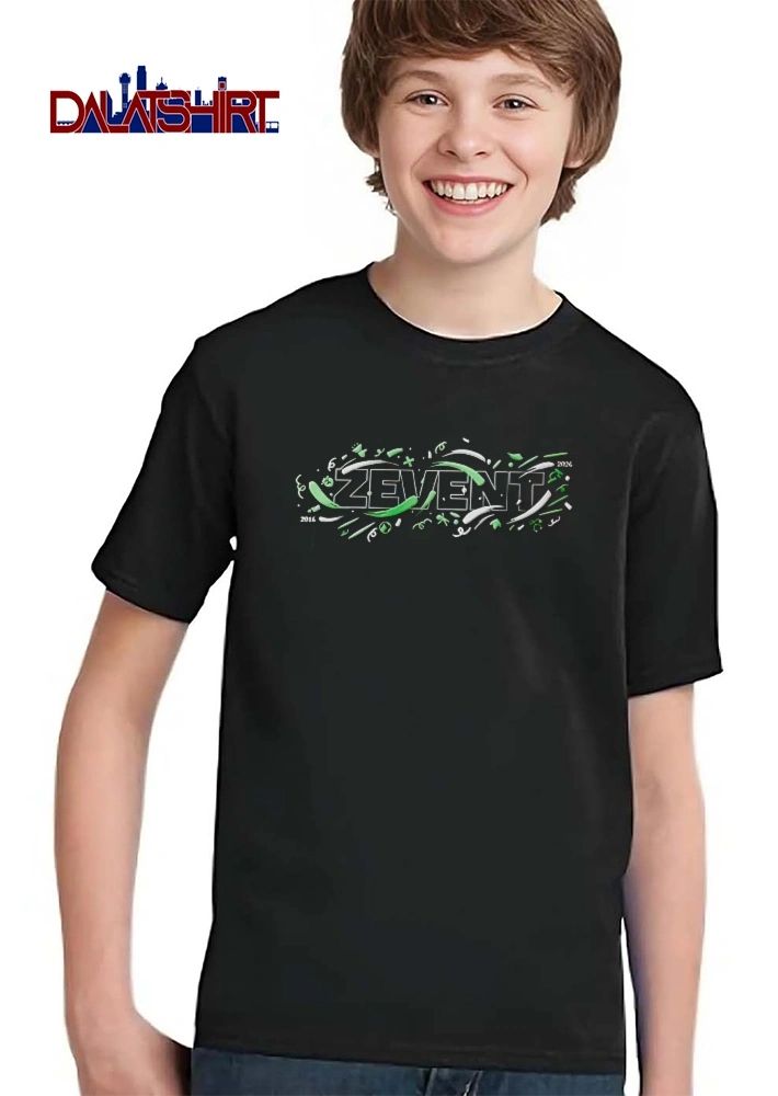 Zevent 2016 2024 Green White Abstract Ribbon Confetti Typography shirt