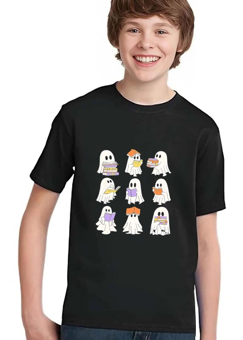 Nine Cartoon Ghosts Reading And Holding Stacks Of Books Grid shirt