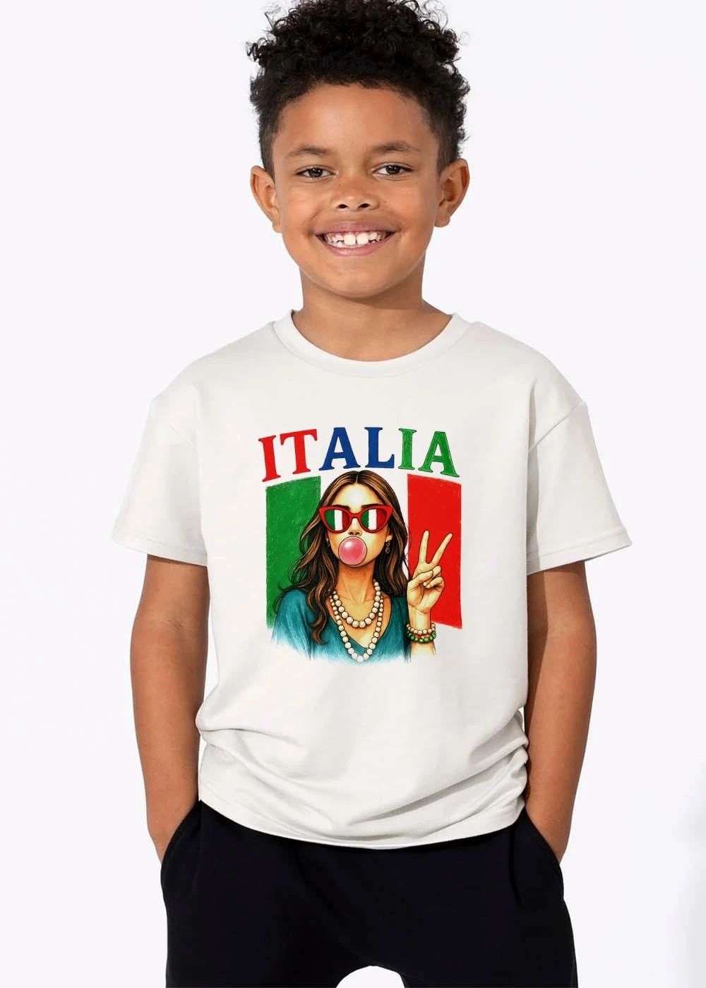 Italia Woman Blowing Pink Bubblegum Sunglasses Peace Sign Flag shirt