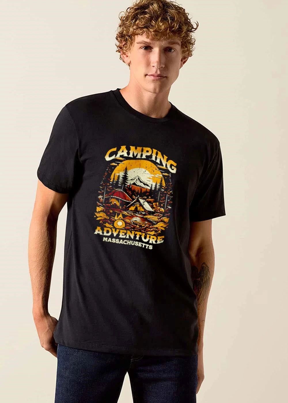 Camping Adventure Massachusetts Vintage Distressed Mountain Campsite Sunset shirt