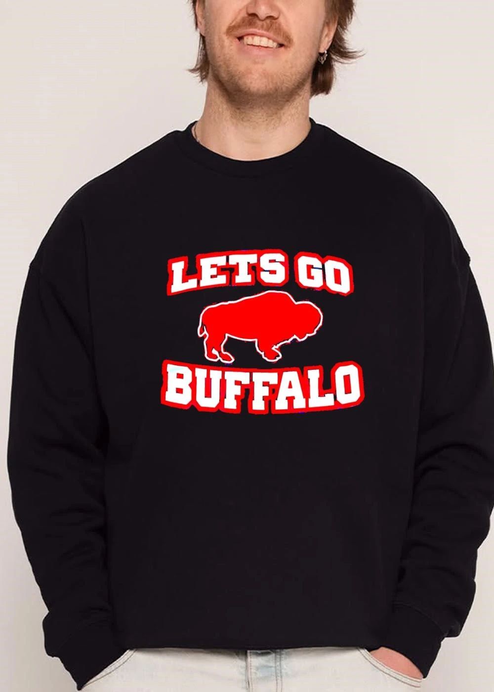 Lets Go Buffalo Red Standing Bison Silhouette White Outline shirt