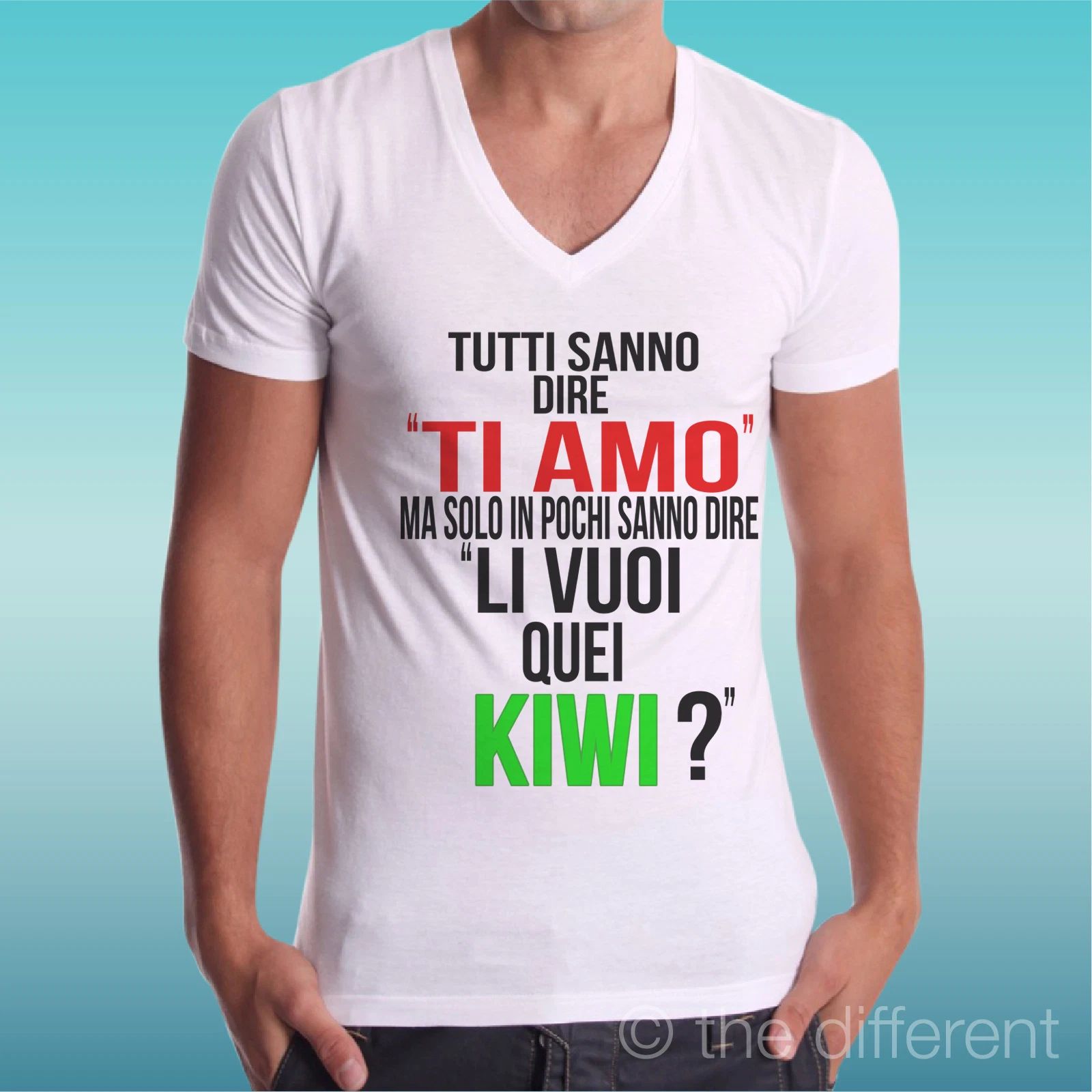 T-shirt White V Neck " I Love You Li Would You like To Quei Kiwi? " Gift Idea