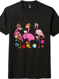 Unisex Beach Flamingo Party Cartoon T-Shirt-Summer Drink Cocktail Graphic Tees