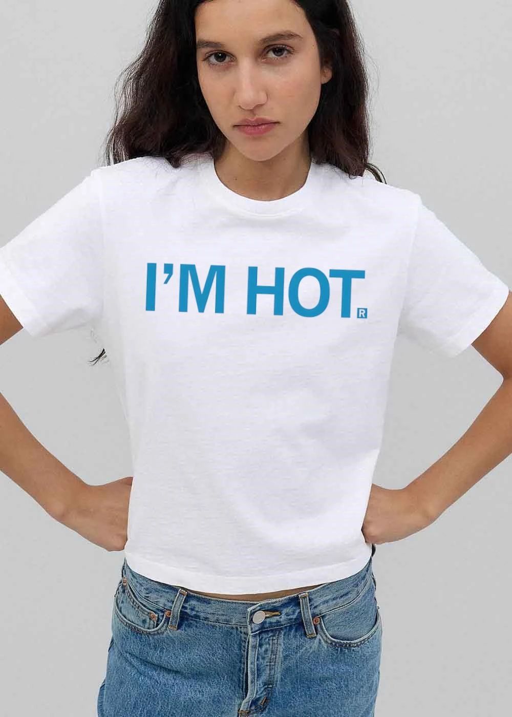 Im Hot Are Simple Bright Blue Bold Block Lettering Typography Text shirt