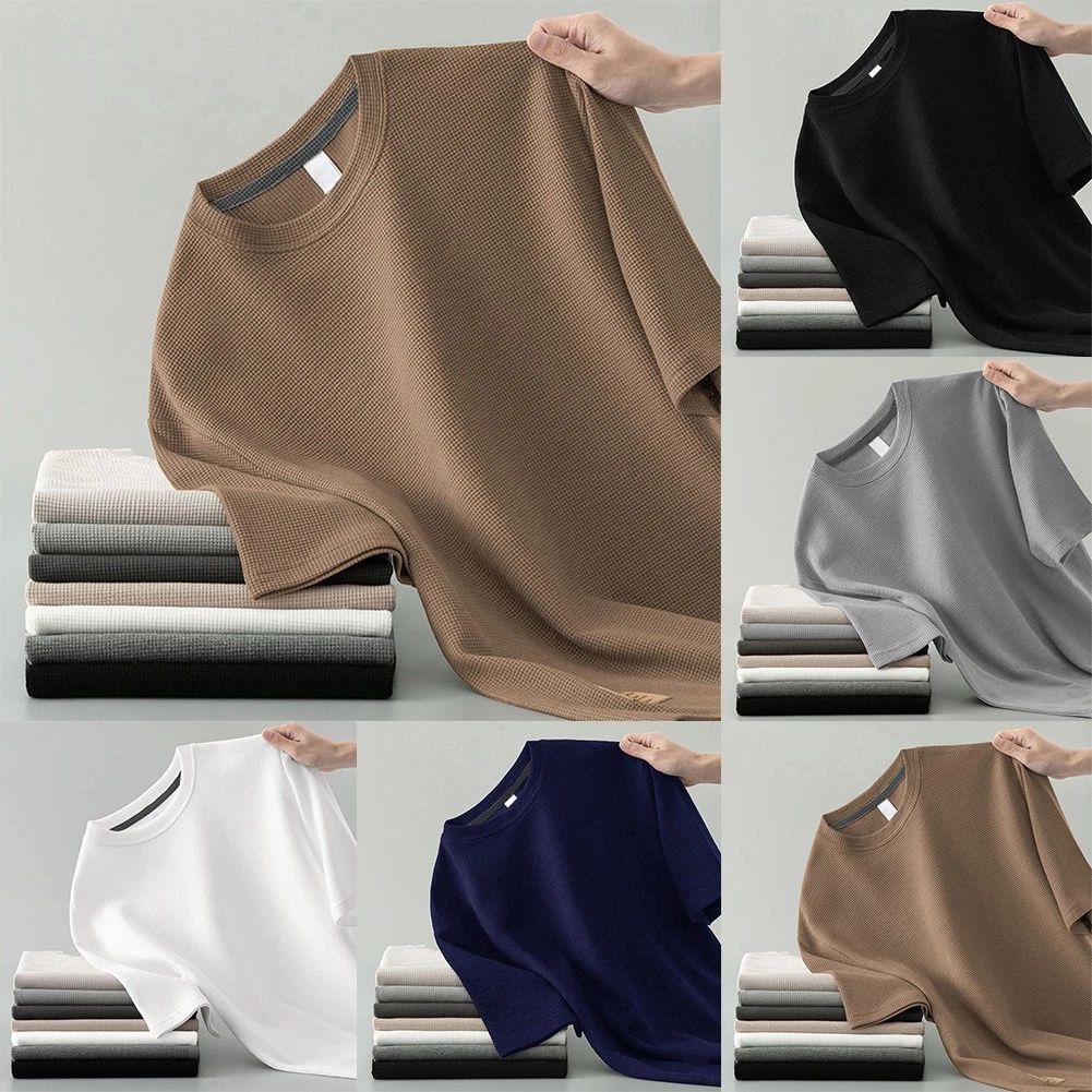 Waffle Patterned Pullover Tee for Men in Stylish Design and Comfort Fit