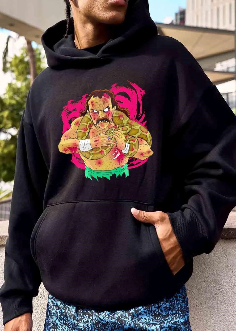 Mustachioed Zombie Wrestler Python Background Caricature shirt