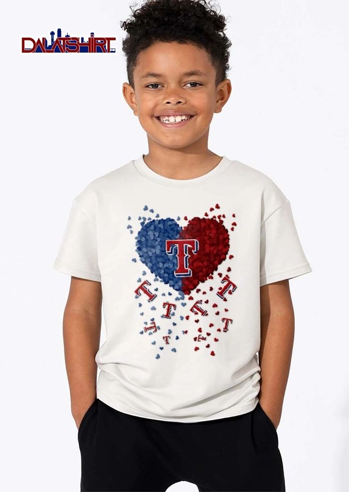 Texas Rangers MLB Red Blue Split Heart Falling Team Logos shirt