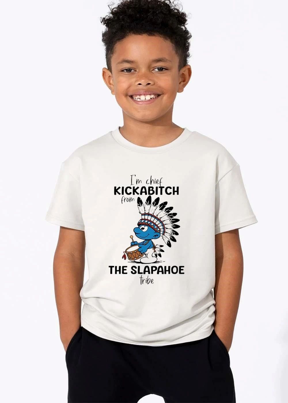 Im Chief Kickabitch From The Slapahoe Tribe Cartoon Smurf Native American Headdress Drum shirt