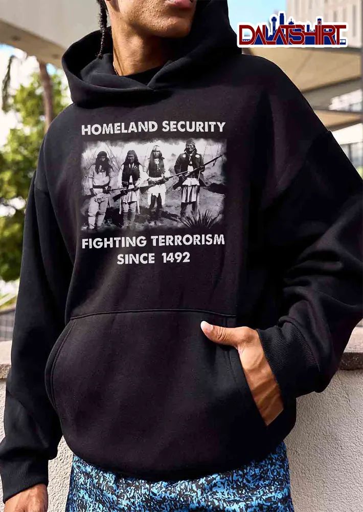 Homeland Security Fighting Terrorism Since 1492 Four Native American Warriors Rifles Vintage Photo shirt
