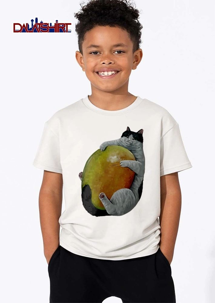 Chubby Sad Black And White Tuxedo Cat Hugging Giant Ripe Mango shirt