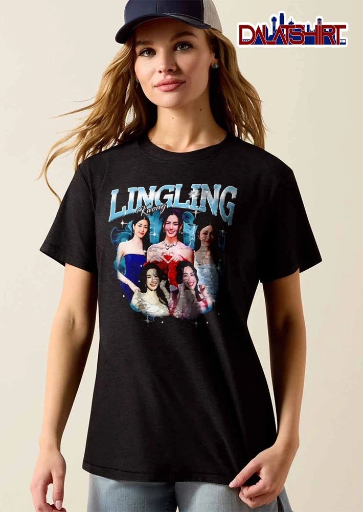 Lingling Kwong Vintage 90s Bootleg Woman Photo Collage Blue Smoke Sparkles shirt