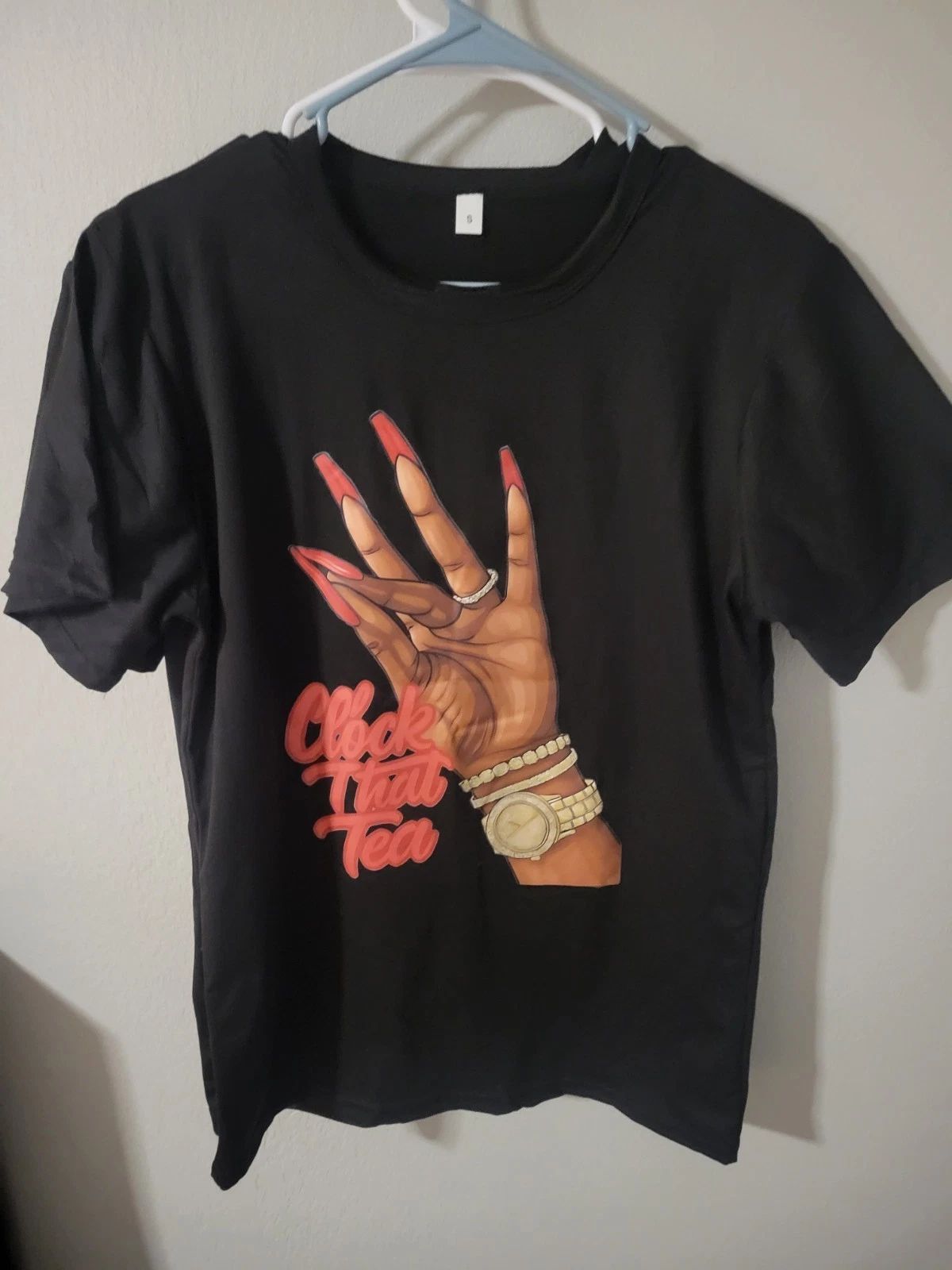 Black Tshirt With Clock That  Tea Print. Size S. # Cute