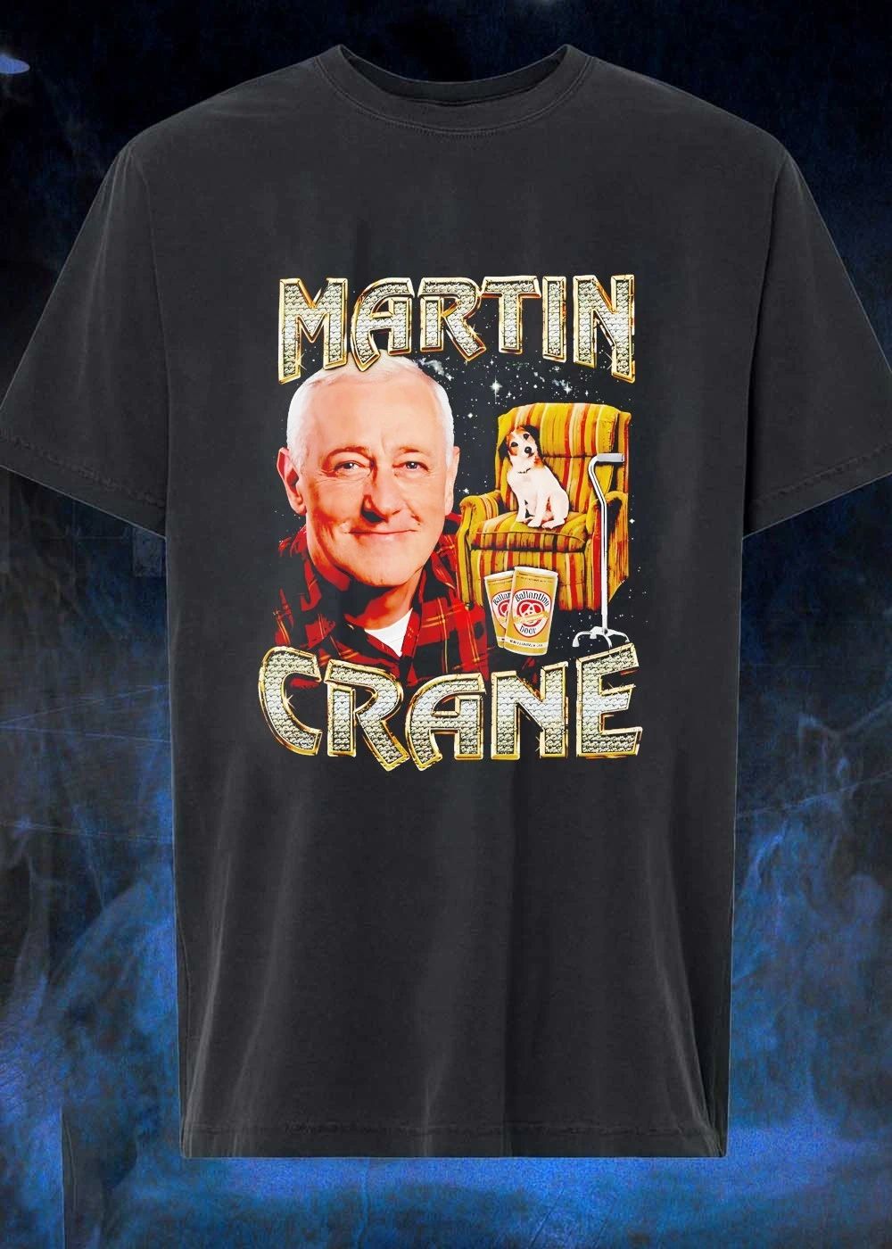Martin Crane on Striped Chair with Dog and Beer Cans T-Shirt