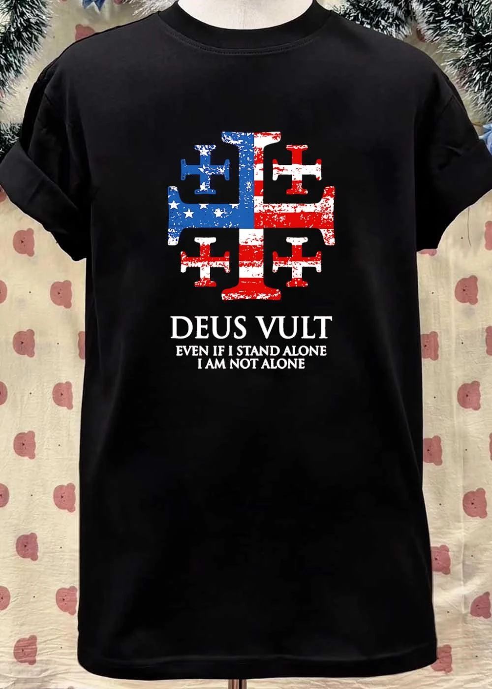 Jerusalem Cross Patriotic Apparel Deus Vult Even If I Stand Alone Shirt