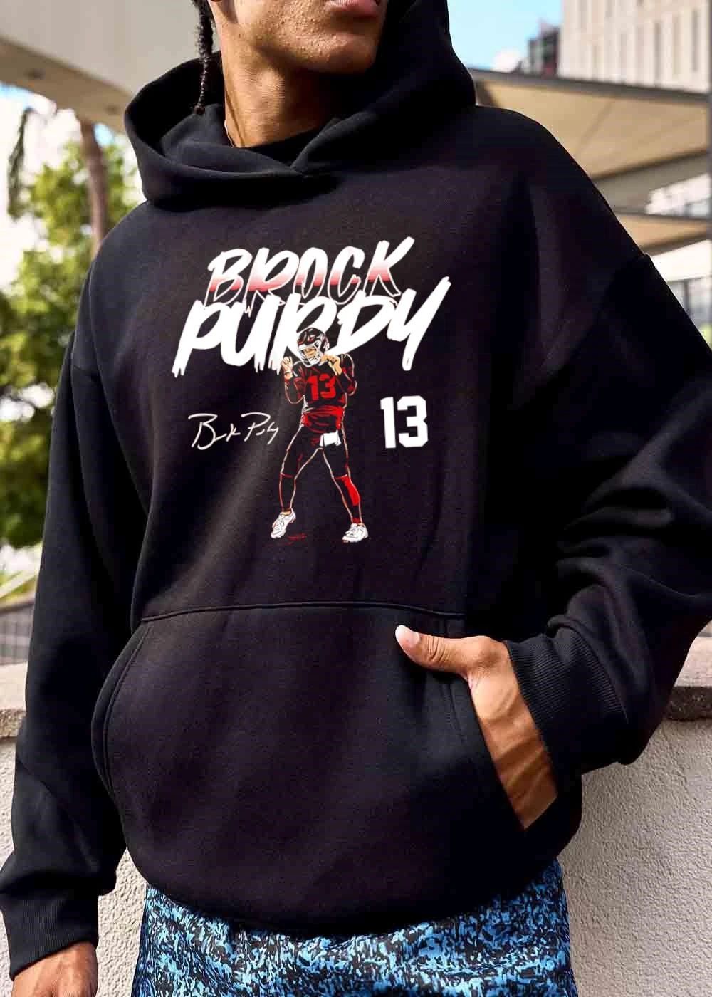 Brock Purdy 13 Quarterback Black Uniform Signature Brushwork shirt