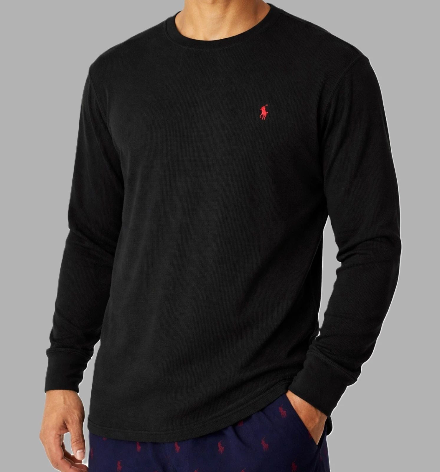 NWT -POLO RALPH LAUREN Mens Waffle Knit Thermal Long Sleeve Shirt - BLACK  S-XXL