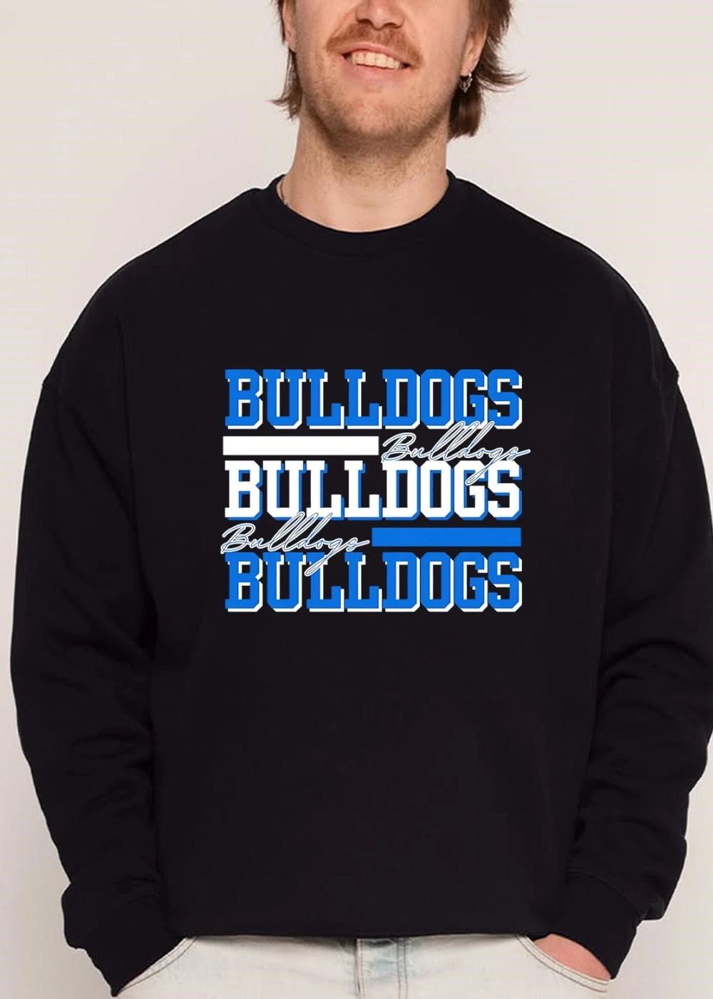 Bulldogs Stacked Block Cursive Lettering Accent Bars shirt