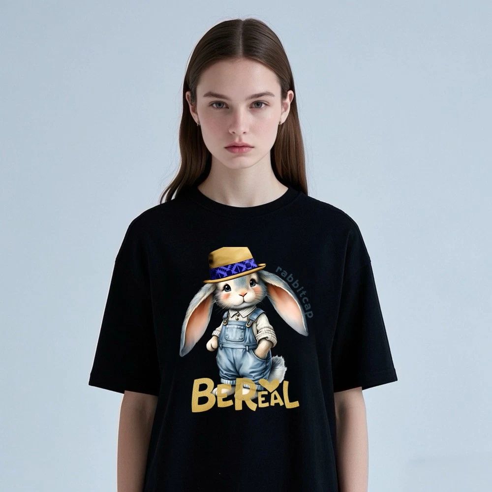 Retro Bunny Be Real Graphic T-Shirt Casual Unisex Cotton Tee for Daily Wear