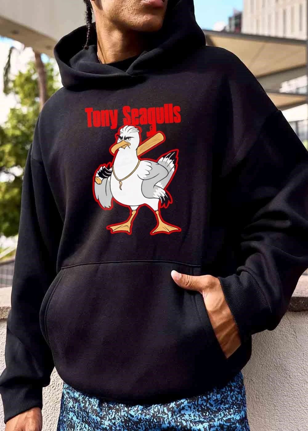 Tony Seagulls Cartoon Mobster Bird Baseball Bat Italian Horn shirt