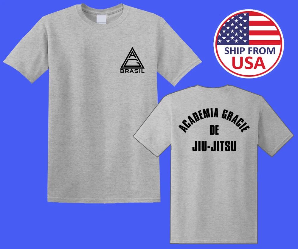 Academy Gracie Jiu Jitsu Brasil Martial Arts Men's Grey Size S-5XL