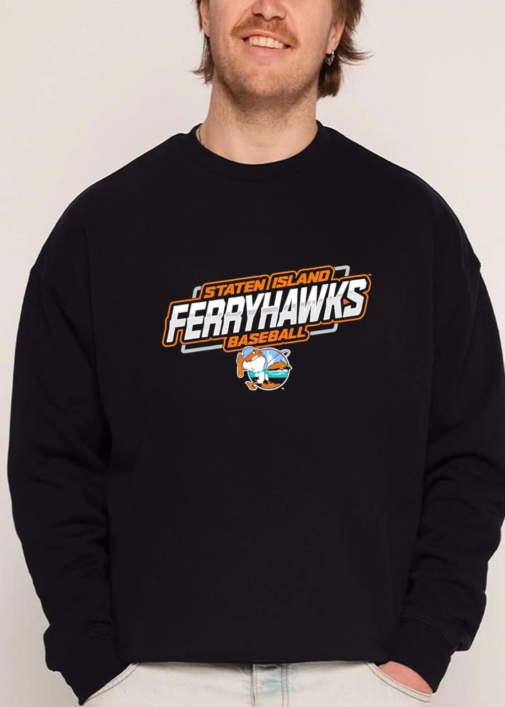 Staten Island Ferryhawks Baseball Cartoon Bird Player Harbor Circle shirt