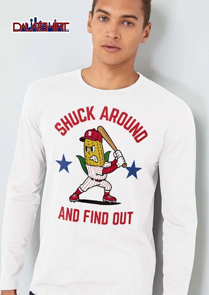 Shuck Around And Find Out Cartoon Corn Baseball Batter Blue Stars shirt