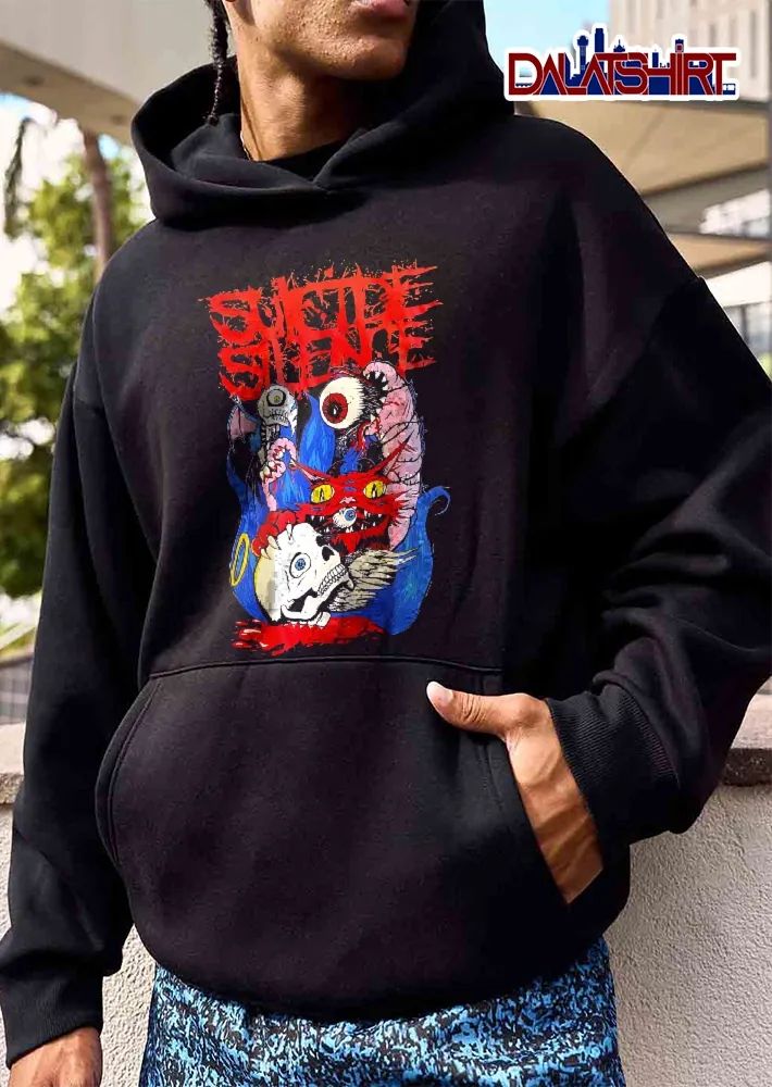 Suicide Silence Cartoon Monsters Bat Skull Eyeballs Blue Flames shirt