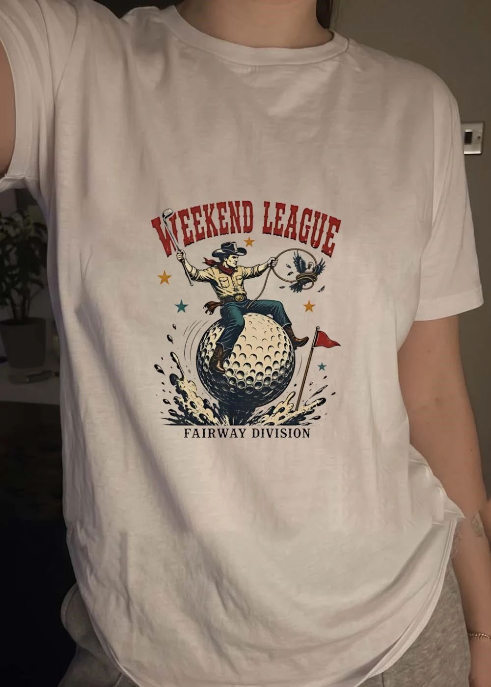 Fairway Division Cowboy Lassoing Bird On Golf Ball Weekend League Shirt