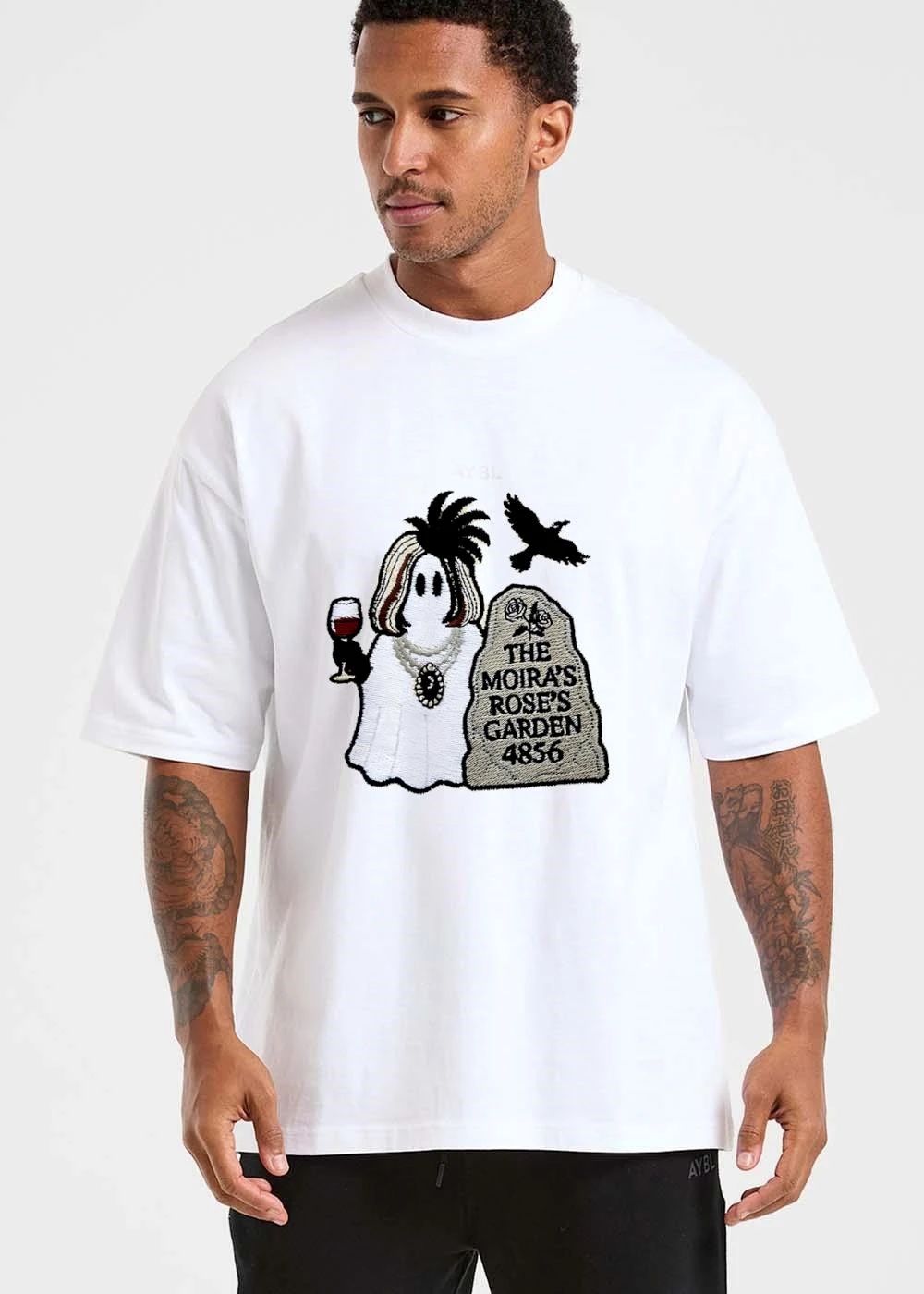Original The Moiras Roses Garden 4856 Ghost Wig Wine Glass Tombstone Crow Cartoon shirt