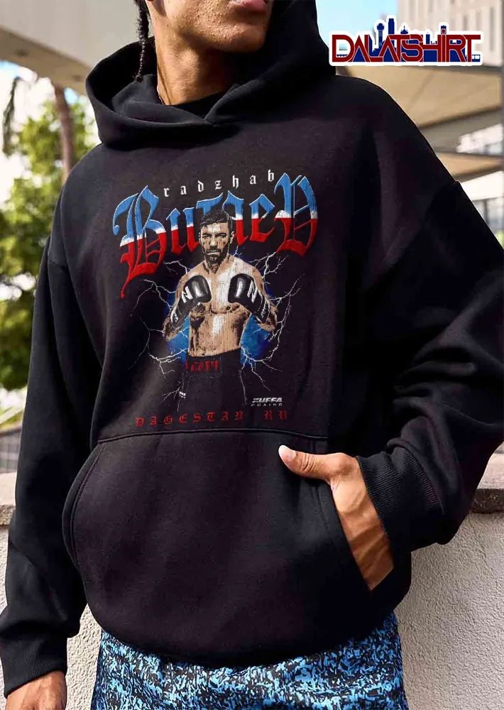 Zuffa Boxing Dagestan Ru Radzhab Butaev Boxer Posing Gloves Lightning Bolts Distressed shirt