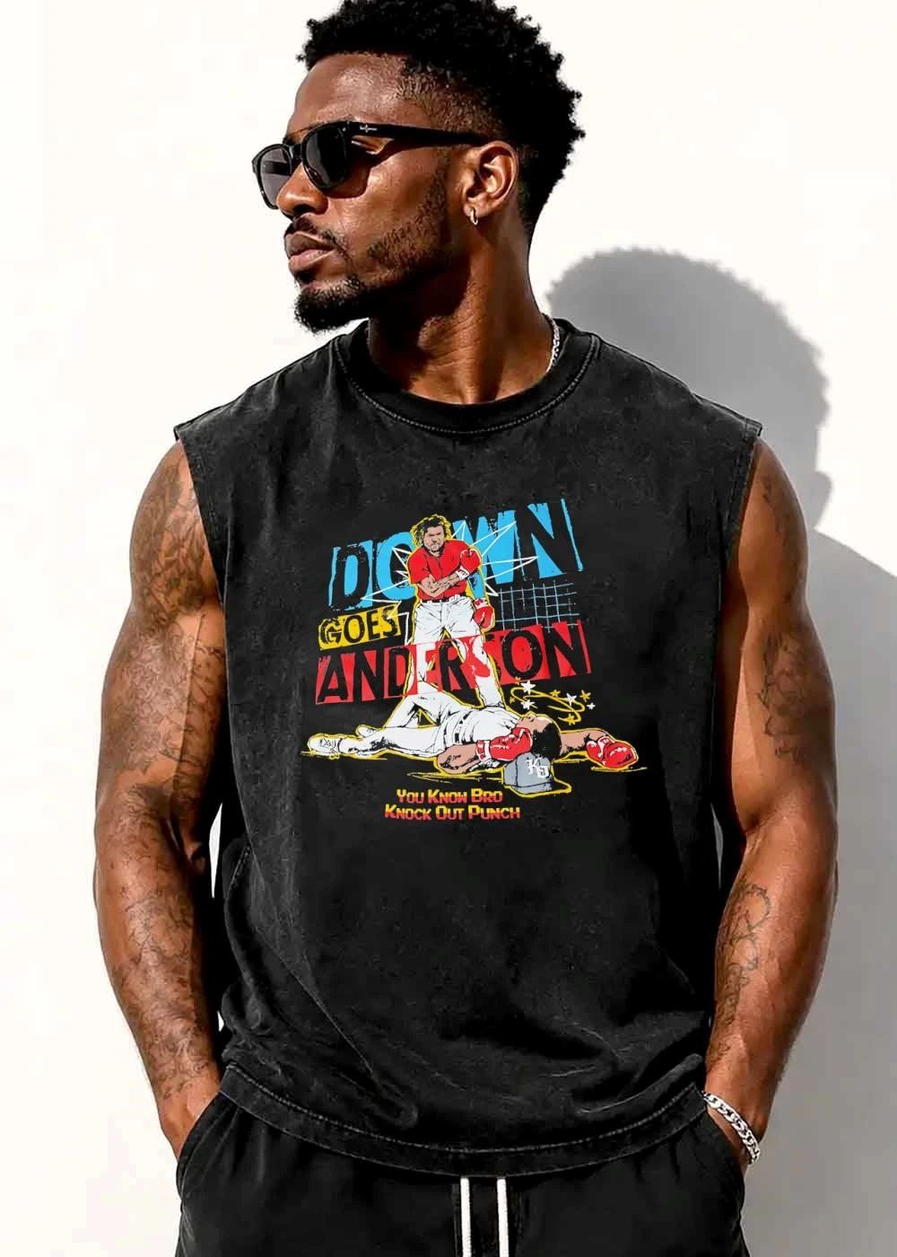 Down Goes Anderson You Know Bro Knock Out Punch Baseball Players Fight Boxing Pose Illustration shirt