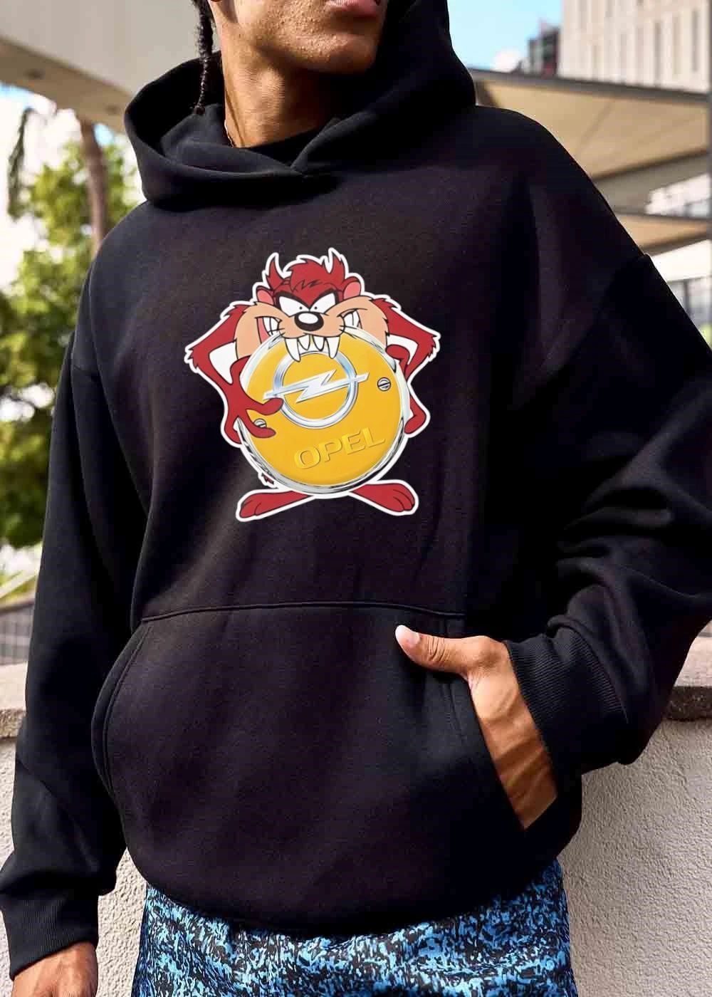 Opel Cartoon Tasmanian Devil Holding Yellow Car Badge Emblem shirt