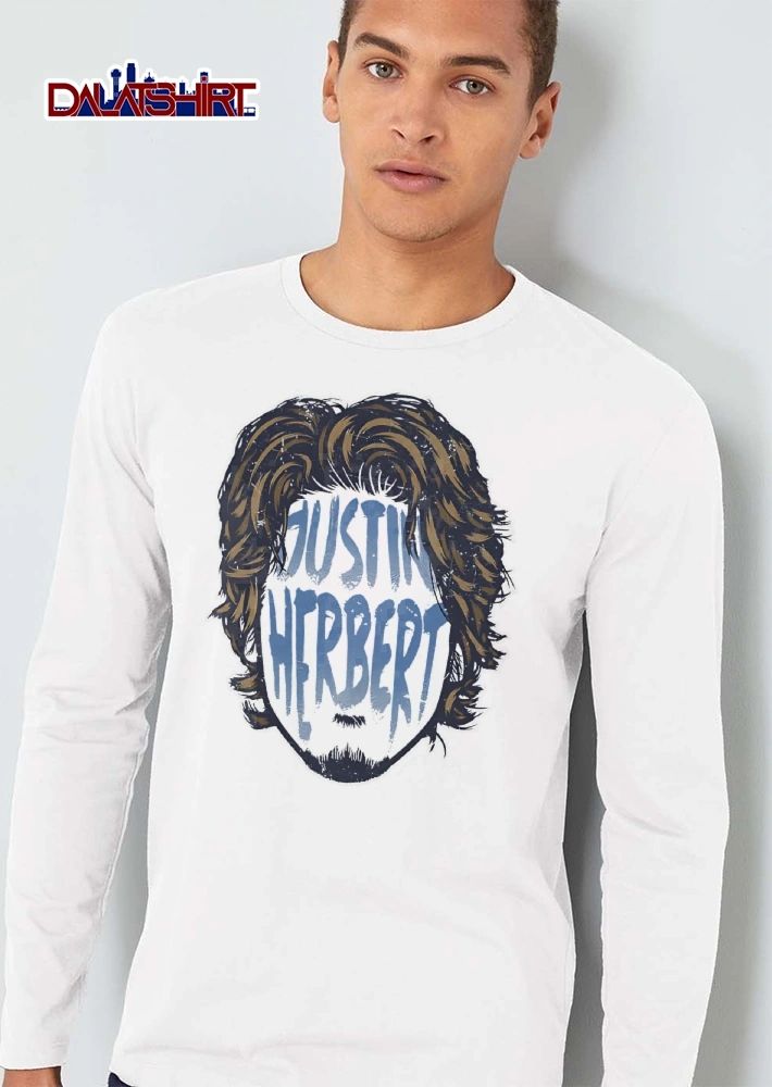 Justin Herbert Distressed Long Hair Beard Silhouette Head Typography shirt