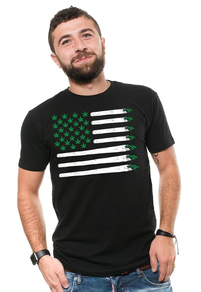 Cannabis Flag T-shirt Marijuana T-shirt Funny Mens T-shirt Weed Ganja Shirt Tee