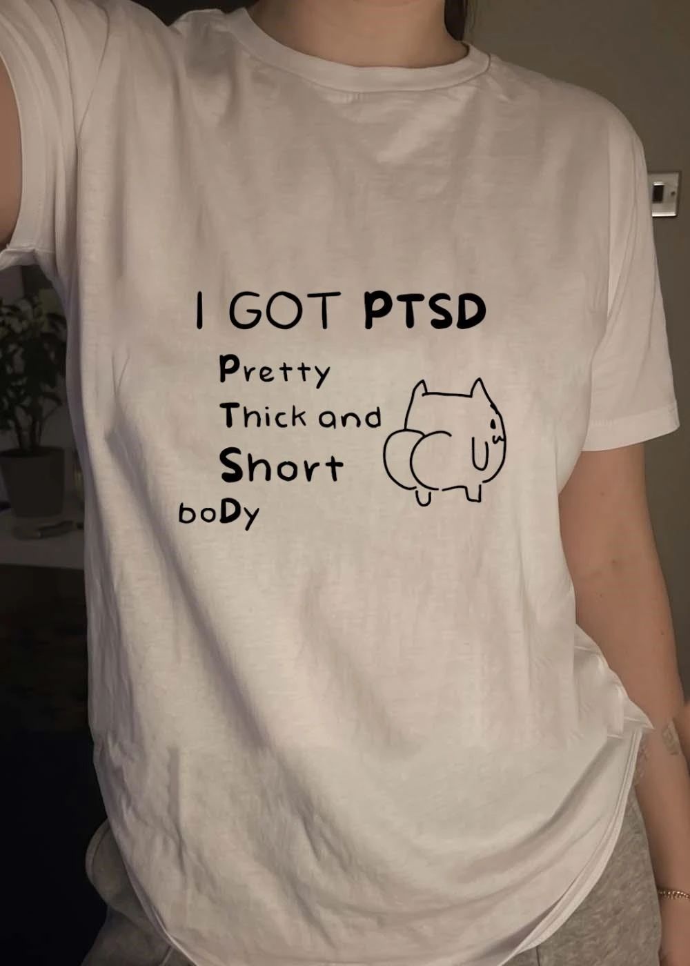 I Got Ptsd Pretty Thick And Short Body Cartoon Cat Big Butt Line Art shirt
