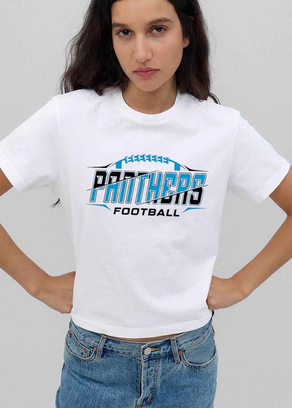 Panthers Football Blue Black Split Wordmark Laces Diagonal Slash shirt