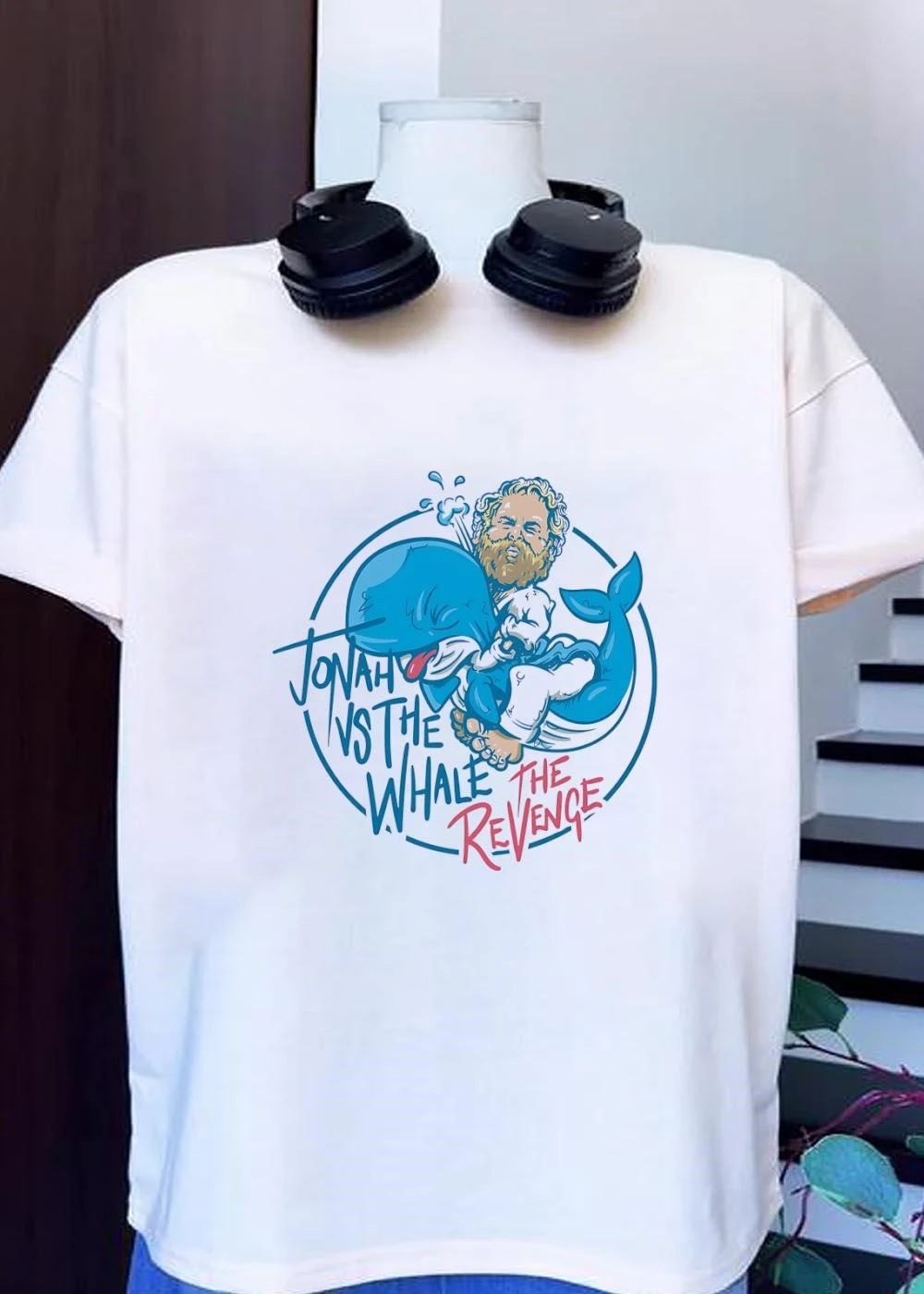 Jonah Vs The Whale Revenge Cartoon Bearded Man Grappling Blue Creature shirt
