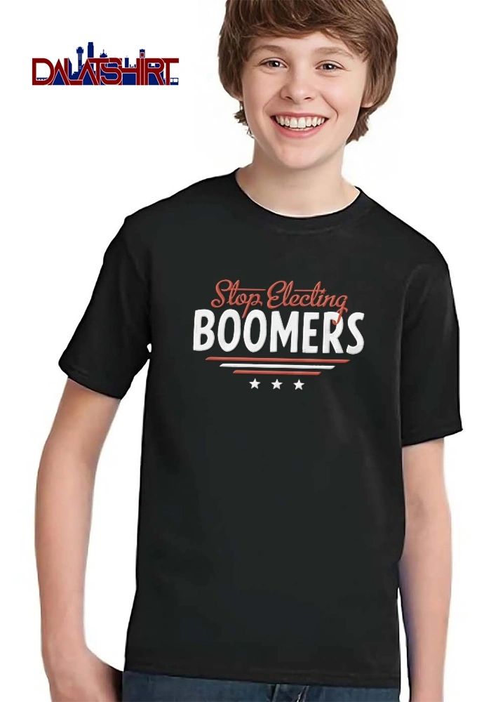 Stop Electing Boomers Red White Stripes Three Stars Script shirt