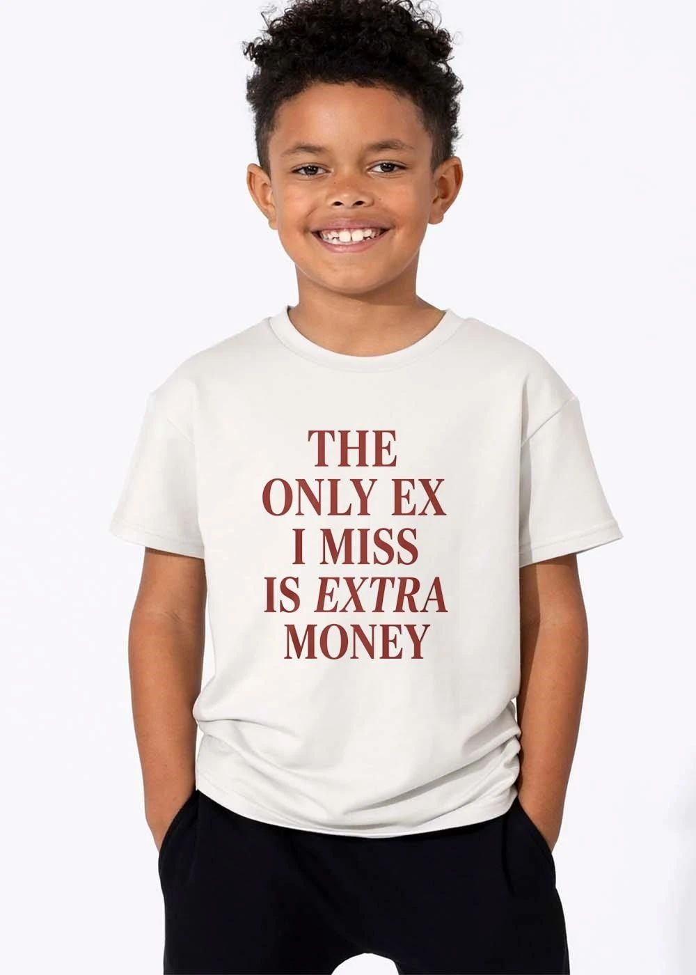The Only Ex I Miss Is Extra Money Red Embossed Serif Typography shirt
