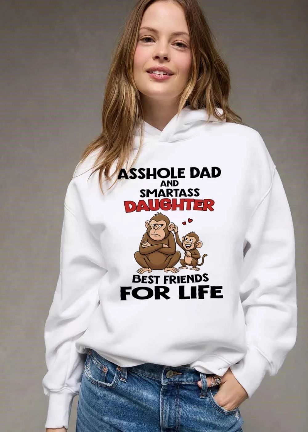 Asshole Dad And Smartass Daughter Best Friends For Life Cartoon Grumpy Adult Happy Little Monkey shirt