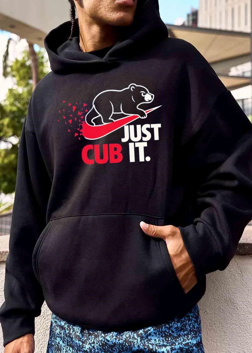 Just Cub It Black Bear Walking On Disintegrating Red Swoosh Logo shirt