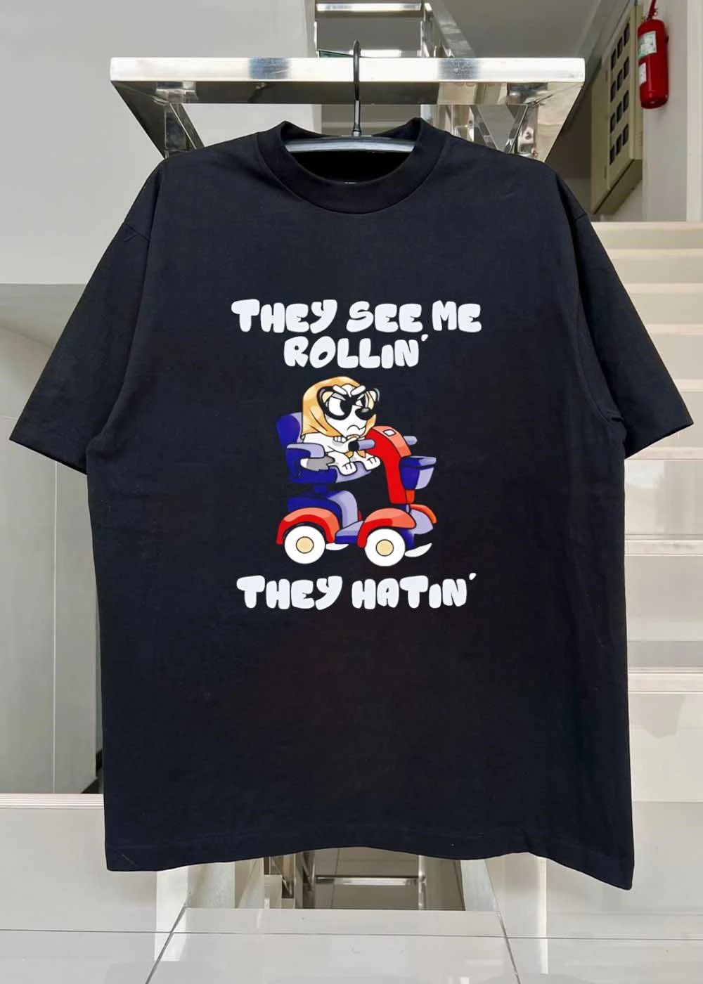 Granny Bluey Driving Mobility Scooter They See Me Rollin They Hatin T-Shirt