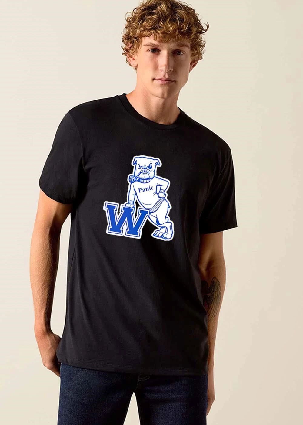 Panic Vintage Cartoon Bulldog Smoking Pipe Leaning On Block Letter W shirt