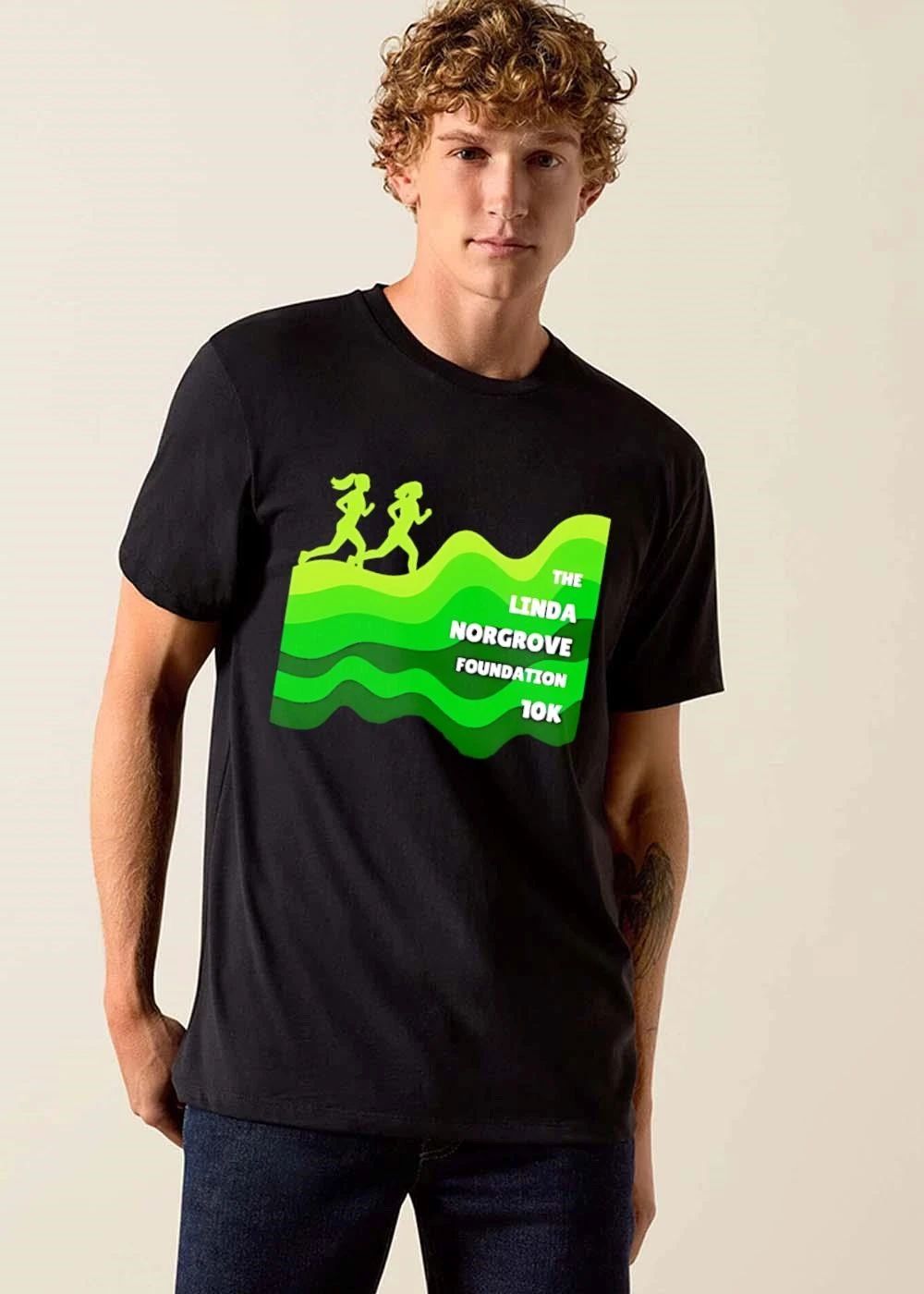 The Linda Norgrove Foundation 10k Female Runners Green Wavy Hills shirt