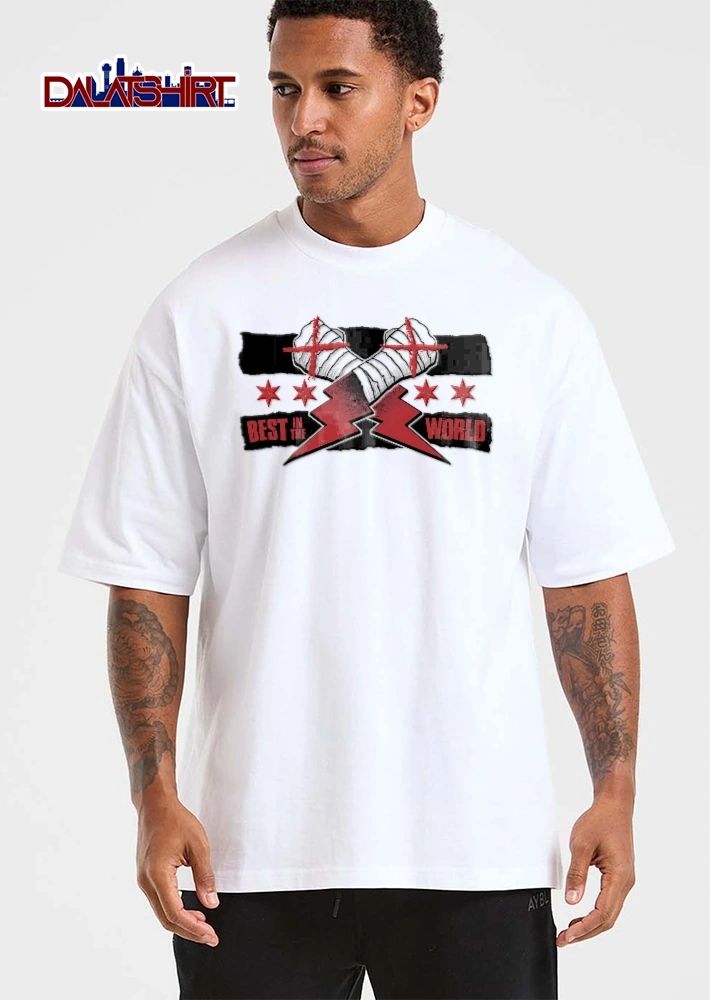 CM Punk Best In The World Crossed Taped Fists Red Lightning Bolts Chicago Flag Stars shirt