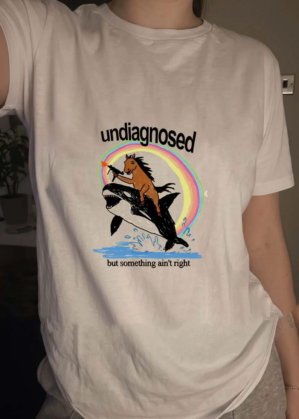 Undiagnosed but Something Aint Right Horse Riding Orca With Gun T-Shirt