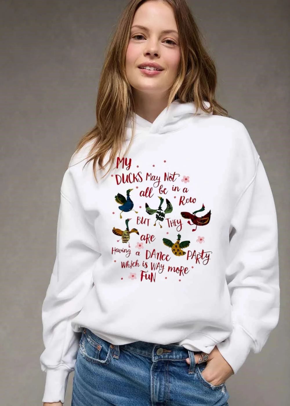 My Ducks May Not All Be In A Row But They Are Having Dance Party Which Is Way More Fun Cartoon Birds Flowers shirt