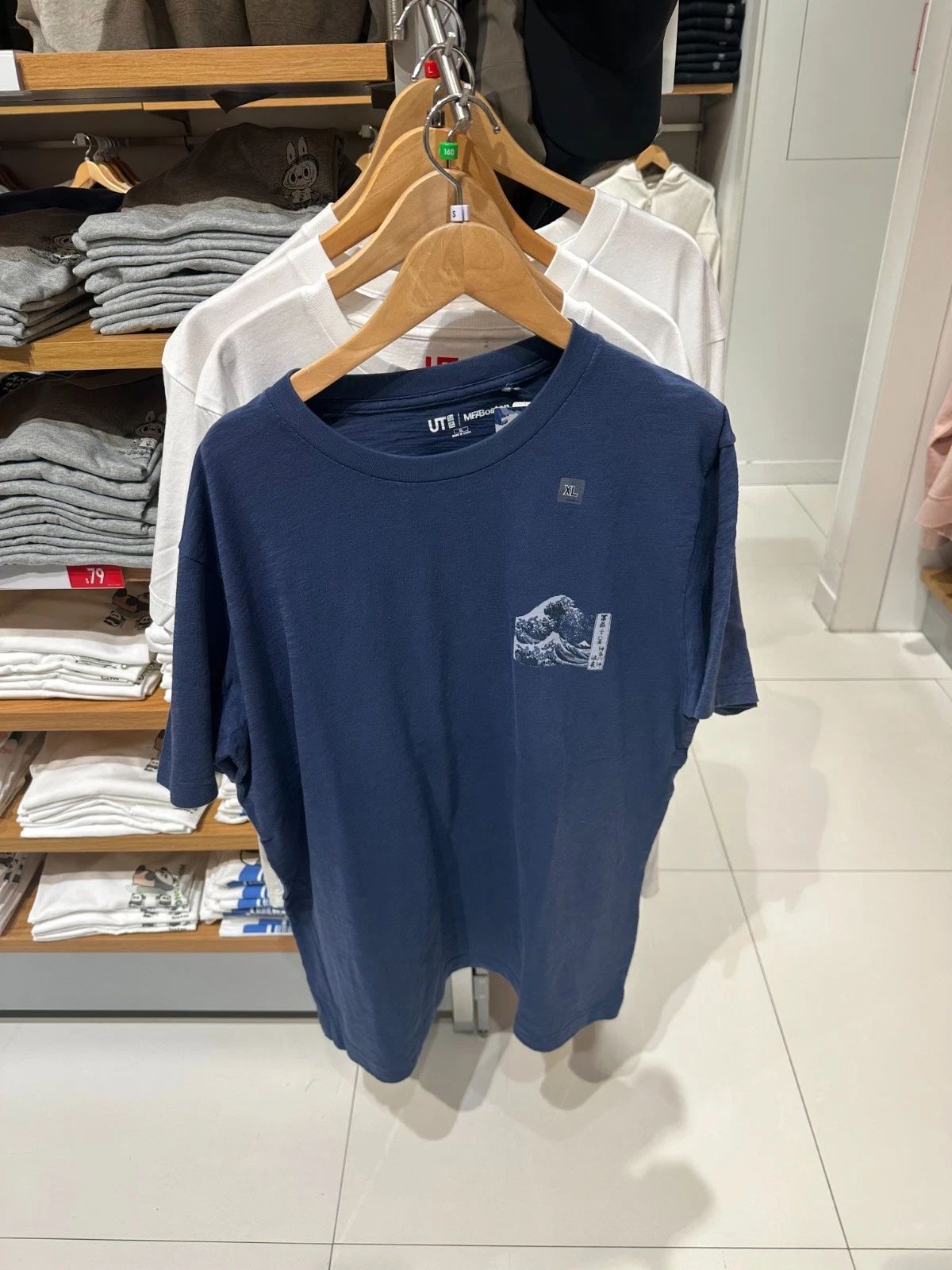 NWT UNIQLO UT Ukiyo-e Boston Arts BIG WAVE Blue Graphic Short Sleeve T-shirt TEE